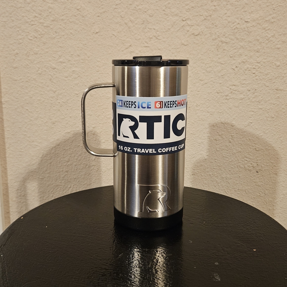 RTIC 16oz Coffee Cup Water Bottle Stainless Steel Travel Coffee Cup - Black Lid